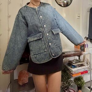 Mango Quilted Light Blue Denim Jacket
